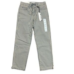 FRAYED JEANS HIGH‎ RISE STRAIGHT CROP PANTS STRIPE LACE UP SIZE 00/24 NEW
